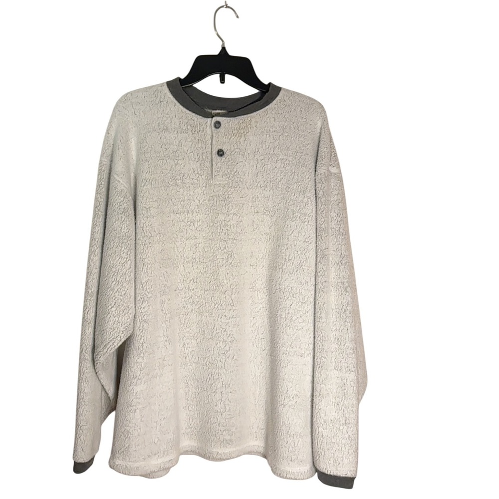 Home Grown Mens L Fleece‎ Gray Button Pullover Long Sleeve Cozy Sweatshirt